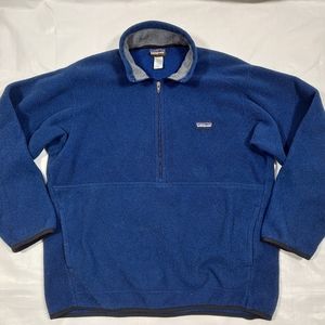 Patagonia Navy Blue And Grey Half Zip Synchilla Marsupial Fleece Pullover